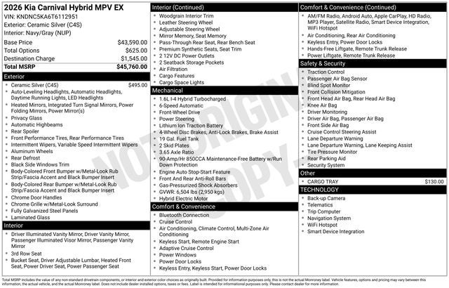 2026 Kia Carnival Hybrid EX