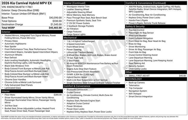 2026 Kia Carnival Hybrid EX