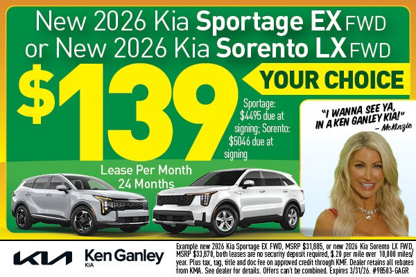 Your Choice! 2026 Kia Sportage EX or 2026 Kia Sorento LX
